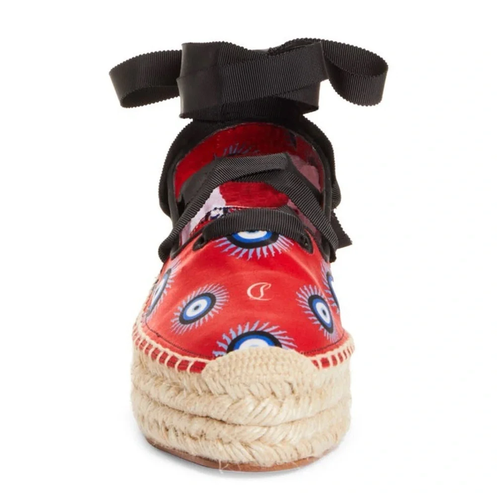 Christian Louboutin Red Espadrilles Evil Eye Platform Lace Up 9 39.5 Resort 🟡